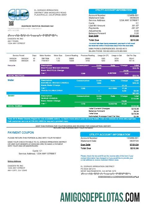 imprimível Modelo de fatura de serviços públicos EID dos EUA em formatos Word e PDF